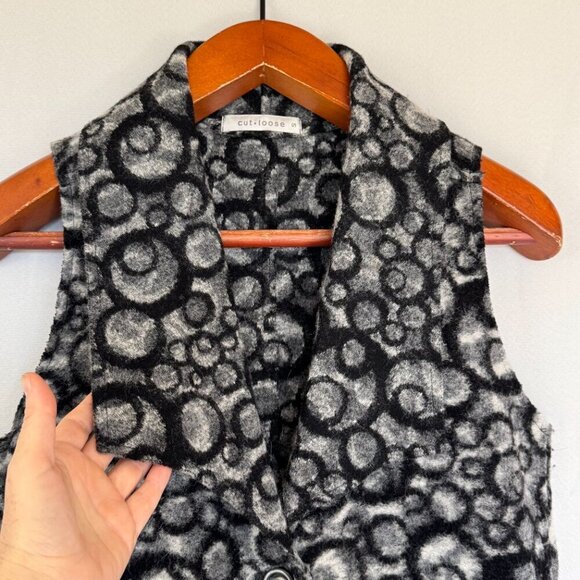 Cut Loose Black Gray White Abstract Circle Print 100% Felted Wool Vest Size S - Picture 2 of 11